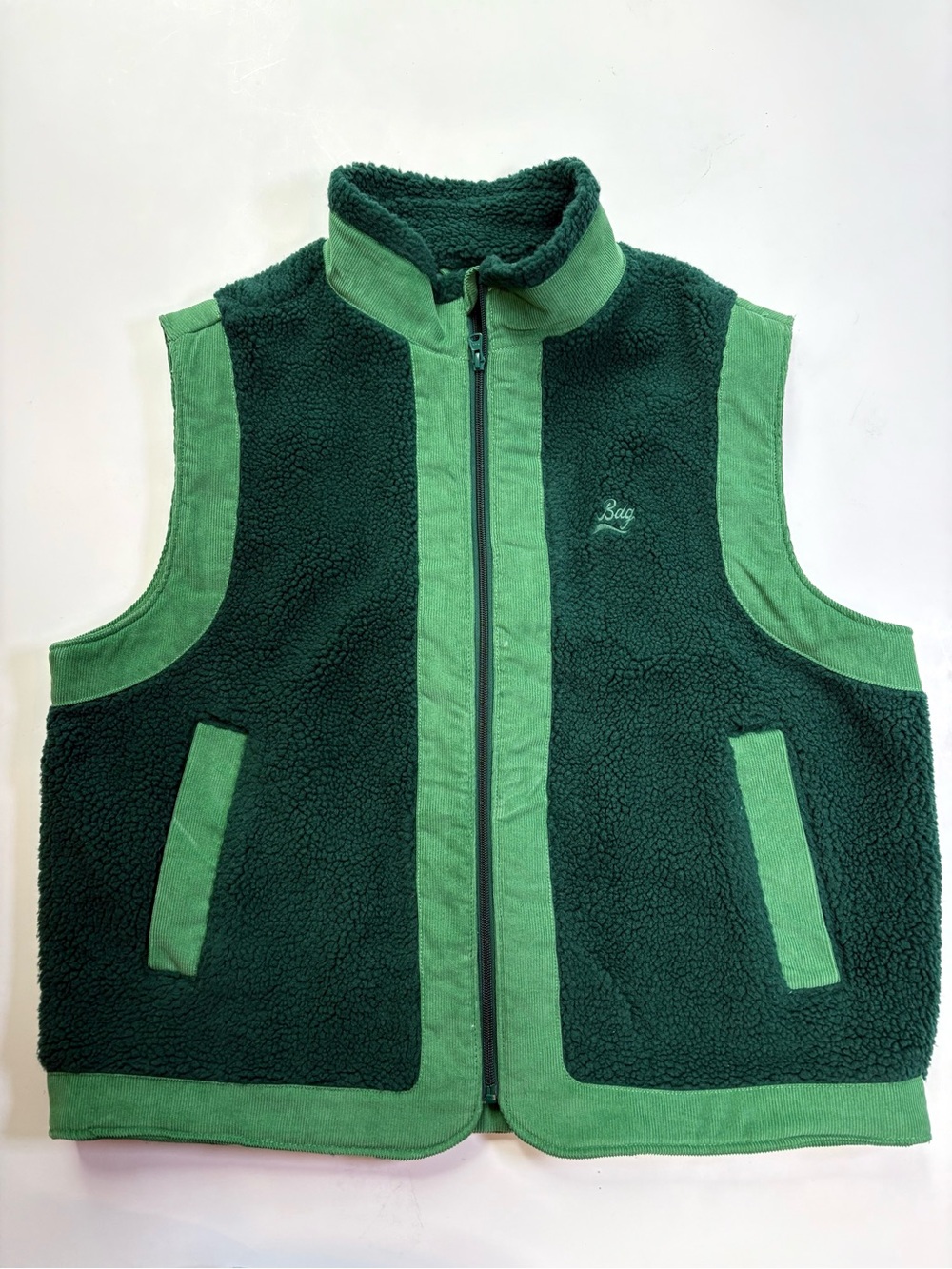 BDG Green Two-Tone Sherpa Fleece Zip Vest